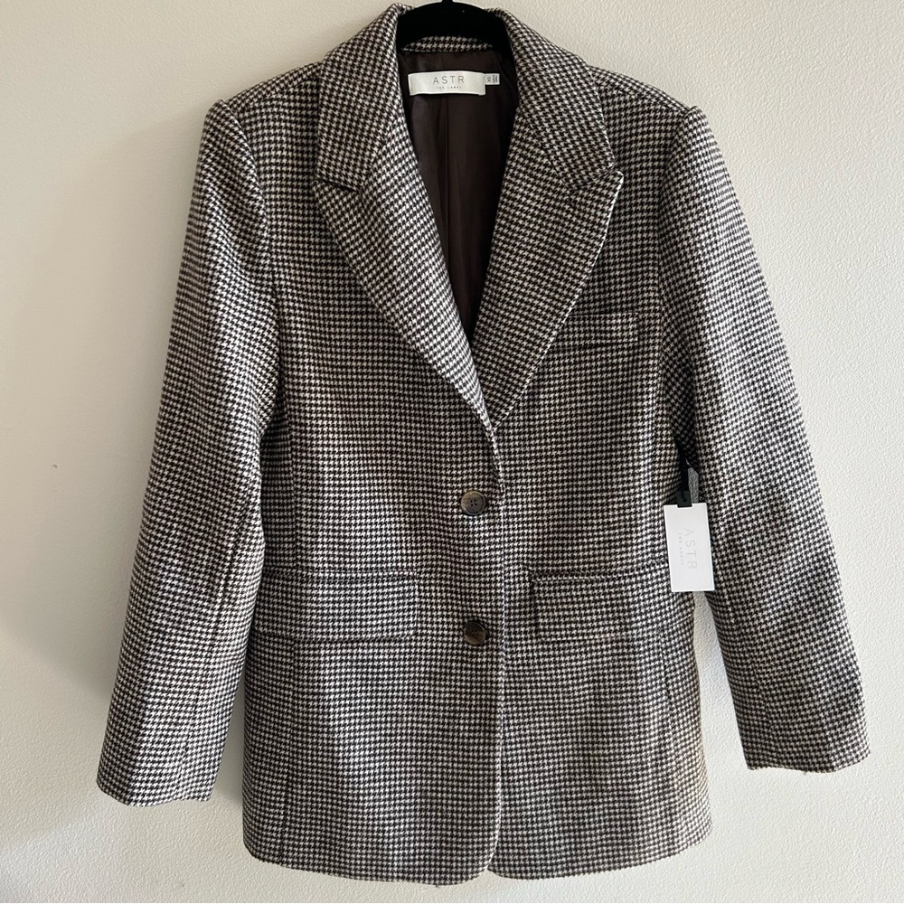 NWT ASTR the Label Pauline Blazer Houndstooth Brown Cream Size XS